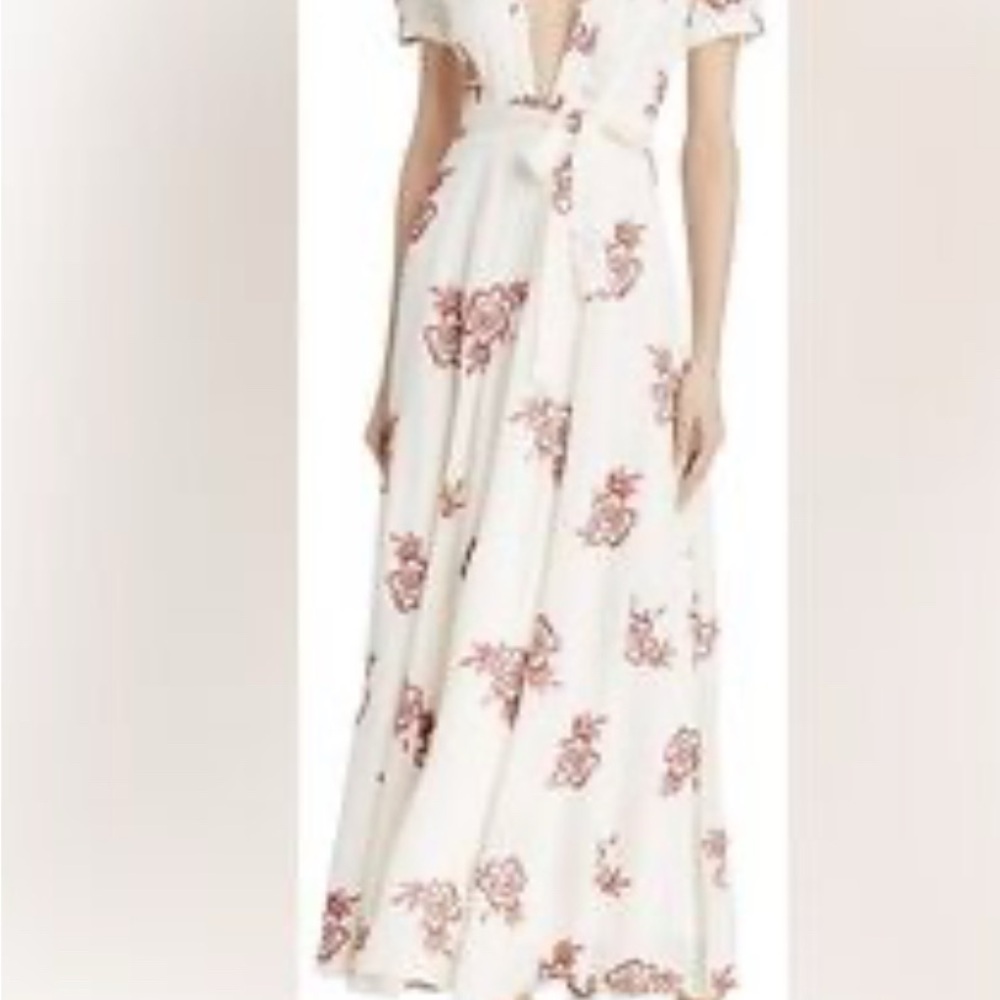 Sadie & Sage White Maxi Dress with Red Floral Design